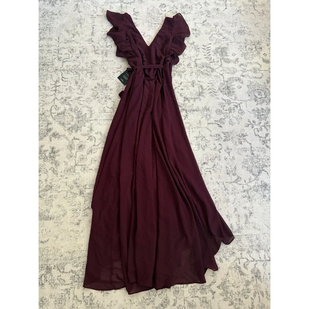 Lulu's Burgundy Ruffled Wrap Maxi Dress - Picture 4 of 8